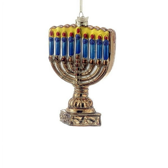 Kurt Adler 4.5-Inch Noble Gems Glass Menorah Ornament – Hand-Painted Hanukkah Holiday Decoration