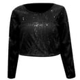 thumbnail image 4 of Kids Girls Shiny Sequins Crop Tops Long Sleeve Dance Top T-Shirt Jazz Hop Party Performance 3-10 Years, 4 of 4