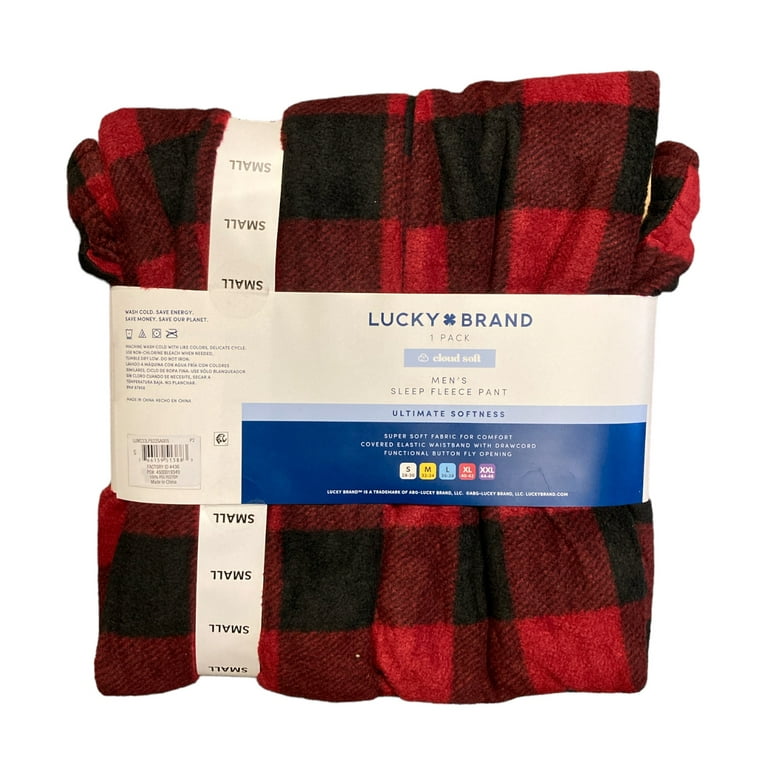 Lucky Brand Men's Cloud Soft Fleece Drawstring Waist Sleep Pant (Red Plaid,  S) 