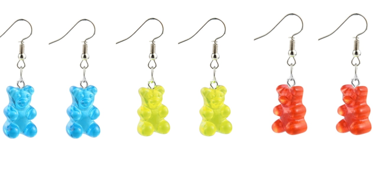 TWO PAIRS OF  GUMMY BEAR STUD  EARRINGS YELLOW/RED.
