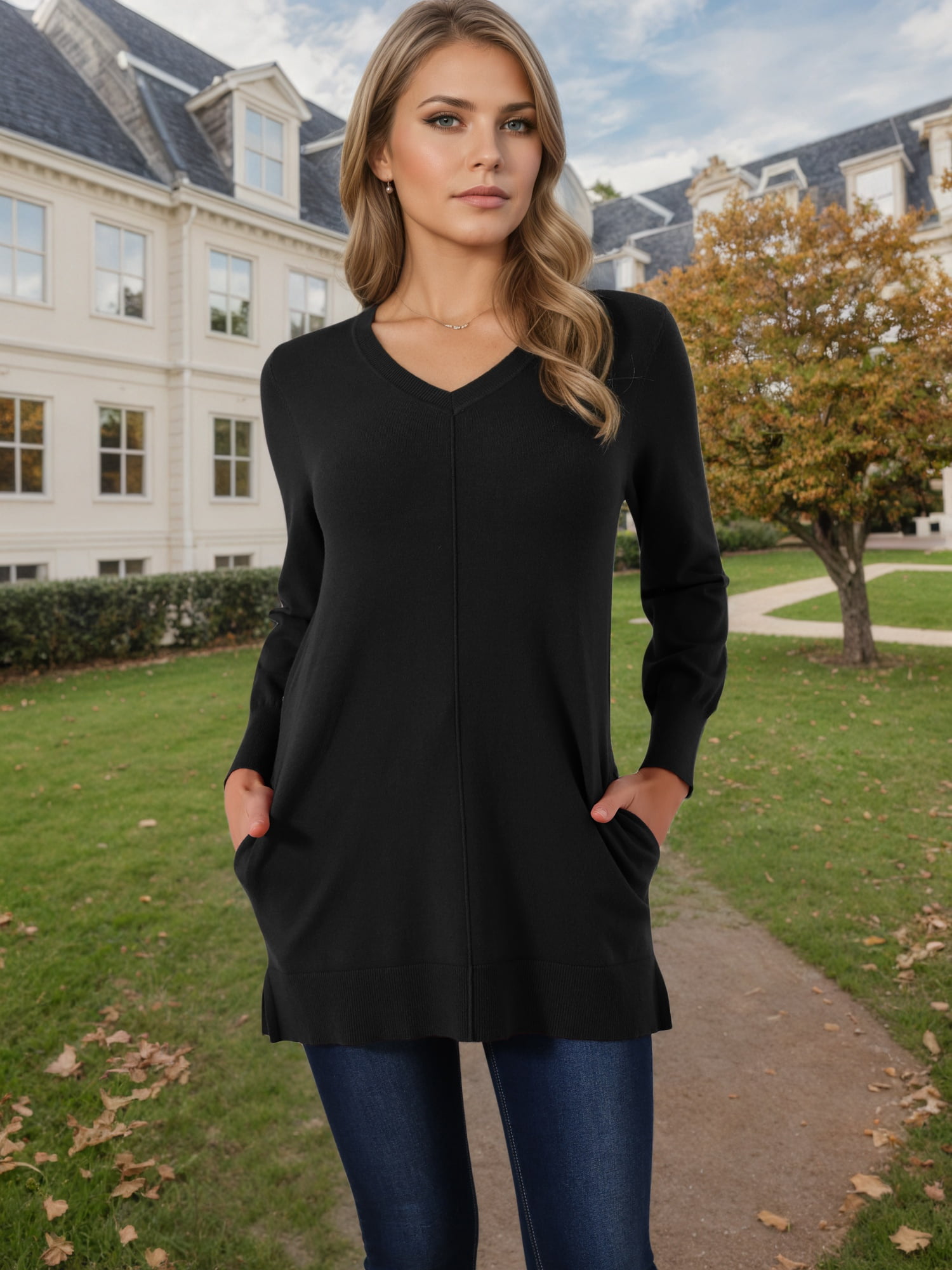 DARING DIVA V Neck Long Sleeve Chunky Knit Pullover Sweater S Black