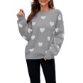 thumbnail image 3 of Women'S Fall Winter Mock Neck Long Sleeve Cute Heart Pattern Loose Knit Pullover Sweaters Gray M, 3 of 7