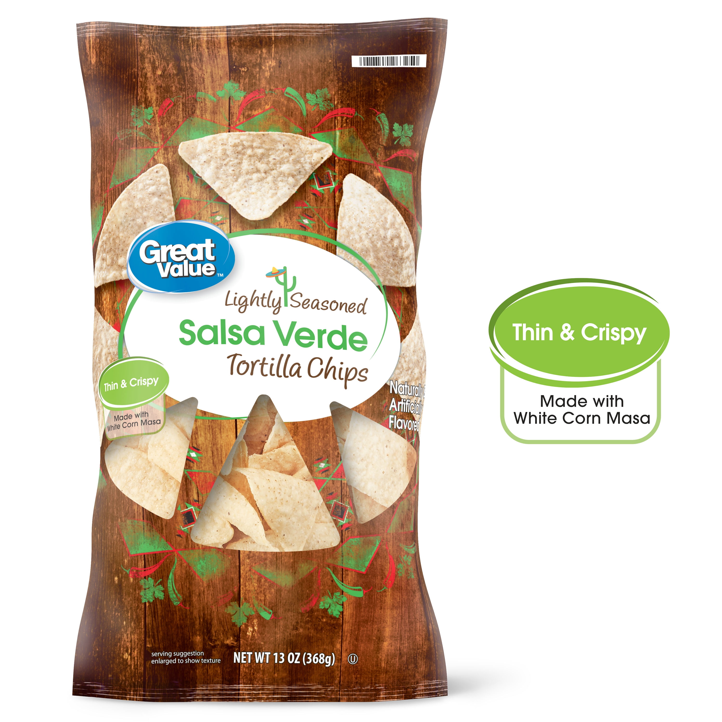 Great Value Salsa Verde Seasoned Tortilla Chips, 13 oz Bag