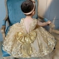 thumbnail image 6 of IBTOM CASTLE Lace Flower Girl Sequins Bow V-Back Tutu Dress for Kids Baby Christening Communion Birthday Party Wedding Dresses+Headwear 1-2 Years Gold 02, 6 of 8