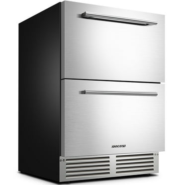 BODEGA 24in Double Drawer Beverage Refrigerator 149 Cans with Temperature Adjustment for Under Counter Built-in & Freestanding, Weather Proof Dual Zone Wine Cooler Fridge Indoor and Outdoor