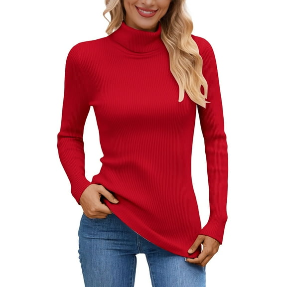 HJYCHN women High Neck Pullover Sweater Soft Warm Top Long Sleeve Casual Winter Comfortable Blouse Cozy for Winter Wear Red ONE SIZE