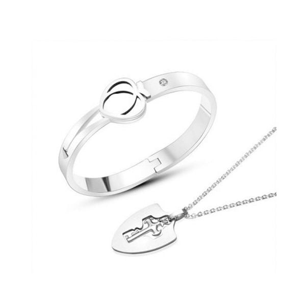 Heart Lock Bracelet and Key Necklace Set, Titanium and Stainless Steel  Concentric Lock Couple Necklace & Bracelet for His & Hers Love Heart Key  Lock