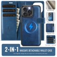 thumbnail image 3 of Case for iPhone iPhone 15 Pro Max 6.7" RFID Blocking Protective Purse Case with Magsafe 3-card Slots Kickstand 2 in 1 Detachabl Flip Shockproof Protective Cover,Blue,For iPhone 15 Pro Max, 3 of 8