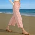 thumbnail image 2 of FRSASU Women's Cotton Linen Capris Wide Leg Ruffle High Waisted Pants Casual Drawstring Summer Loose Capri Pants with Pockets Pink, 2 of 7