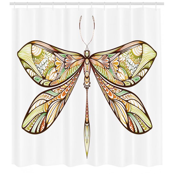 Dragonfly Shower Curtain, Abstract Colorful Dragonfly Design with