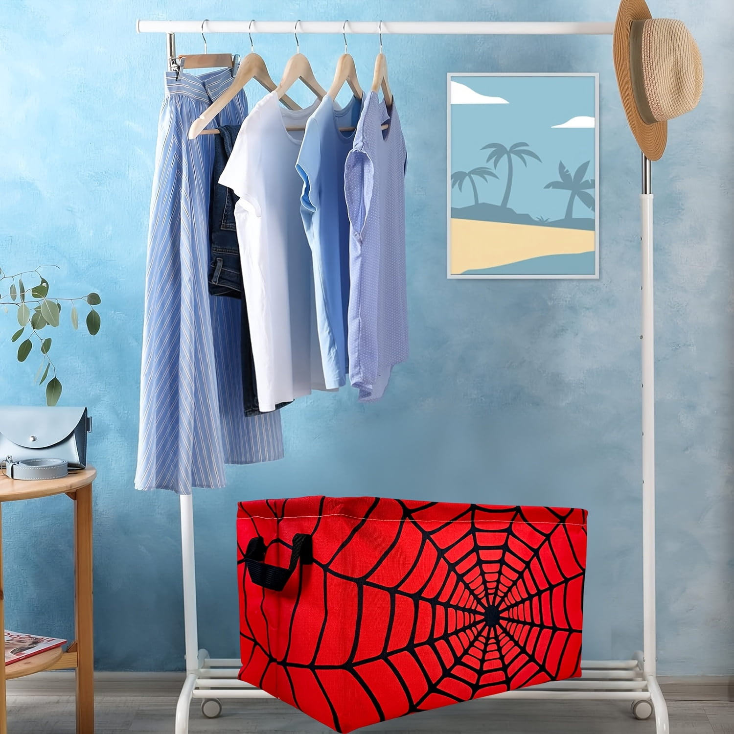 Spider Web Print Red Large Foldable Laundry Basket - Durable Polyester Material, Modern Style Open Design, Multi-functional Storage Basket for Home Use, Easy-grip Handle, Storage Rack Basket