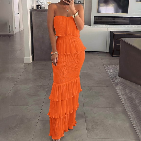 Homenesgenics Summer Dresses for Women Plus Size on Natural Womens Summer Fashion Solid Color Pleated Sleeveless One-Shoulder Dress Gifts for Women