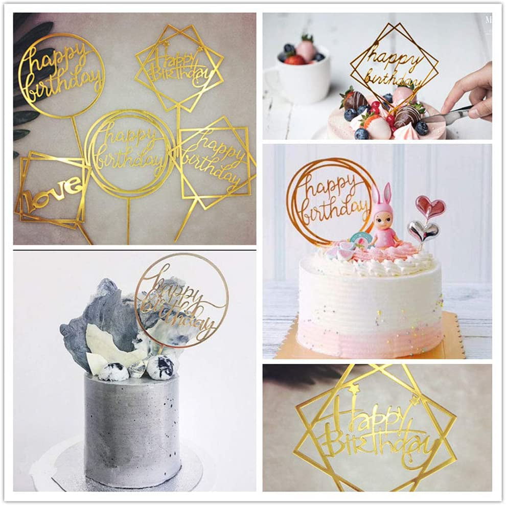 Happy Birthday Cake Topper Card Acrylic Cake Party Decoration Wedding Supplies 