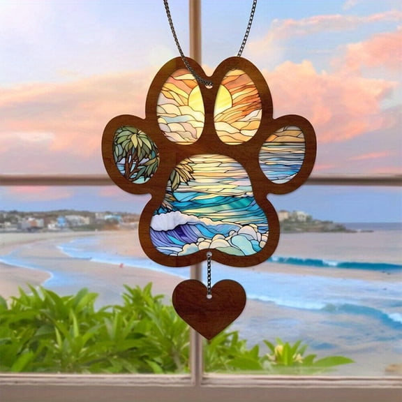 BUERCWS Dog Paw Acrylic Pendant - Sympathy Gift For Dog Lovers, Pet Memorial Decoration, Dog Paw Print Keychain For Women, Keyring