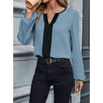 thumbnail image 5 of Womens Tops Dressy Casual V Neck Color Block Business Casual Blouses Long Sleeve Work Shirts Fall Trendy Clothes Blue M, 5 of 9