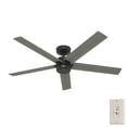 thumbnail image 2 of Hunter 52 inch Outdoor or Indoor Ceiling Fan No Light - Black Ceiling Fan without Light, For Patio, Porch, Garage, or Living Room, Standard Mount, 5 Blades, Wall Control - Burton 52247, Matte Black, 2 of 17