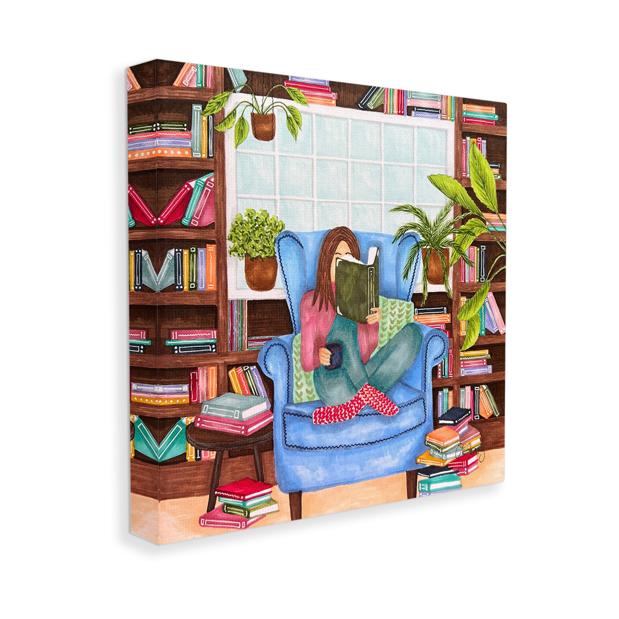 Stupell Industries Cozy Reading Corner Literature & Flim Painting Gallery Wrapped Canvas Art Print Wall Art, 24 x 24