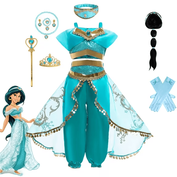 【Uhome】13Pcs Arabian Princess Fancy Costume for Girls Halloween Dress Up