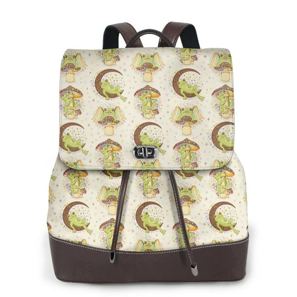 Disketp Frogs Mochila de Cuero para Mujer, Bolso de Espalda Antirrobo con Estilo para Viaje, Trabajo y Uso Diario