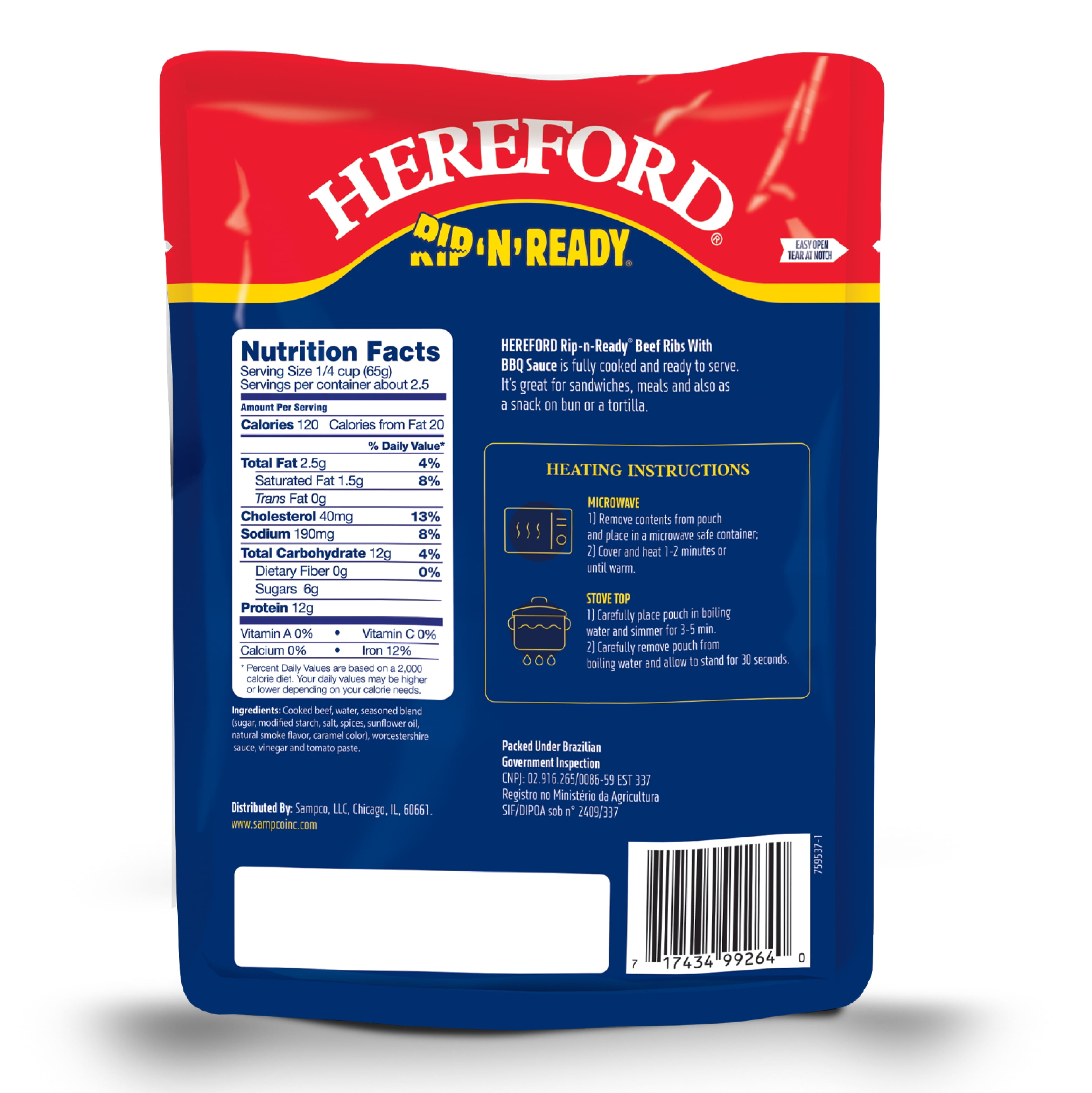 (2 pack) Hereford Beef Ribs with BBQ Sauce  6 oz Pouch