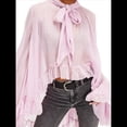 thumbnail image 1 of Blusa de Transparente con Volantes y Mangas Largas Acampanadas para Mujer, con Dobladillo Alto y Bajo, Sexy y Holgada Rosa L, 1 of 7