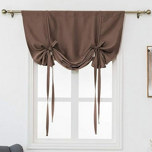 XmhyTop Blackout Tie Up Curtain Thermal Insulated Window Adjustable Balloon Curtain Shade for Small Window Rod Pocket (46" x 63", Coffee)