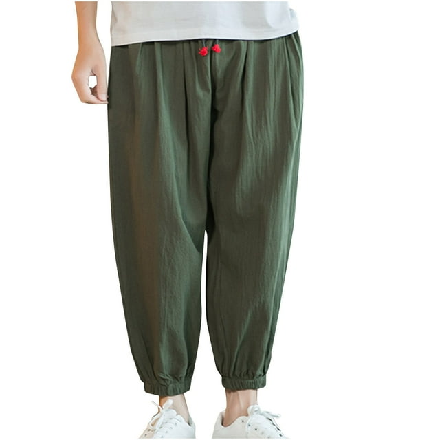Birdeem Leggings d'Été Décontractés en Coton et Lin pour Hommes