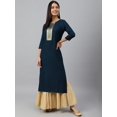 thumbnail image 3 of Janasya Women's Teal Rayon Solid Straight Kurta, 3 of 8