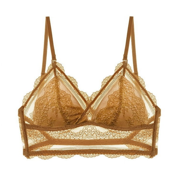 0041 Sujetador de encaje completo sexy sin espalda grande sin aros Copa triangular Ropa interior cómoda y transpirable para la espalda