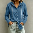 thumbnail image 5 of QIYAGBSA Hooded Denim Shirt for Women Button Down Long Sleeve Relaxed Fit Casual Spring Fall (Blue, L), 5 of 8