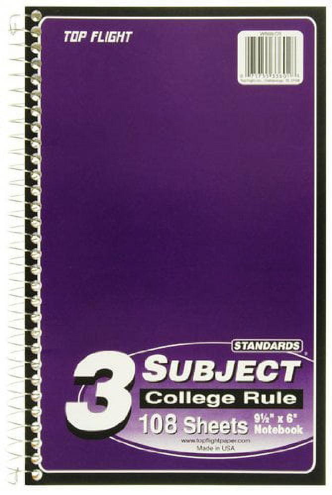 Top Flight 3 Subject Wirebound Notebook 108 Sheets College Rule (Pack of 48)