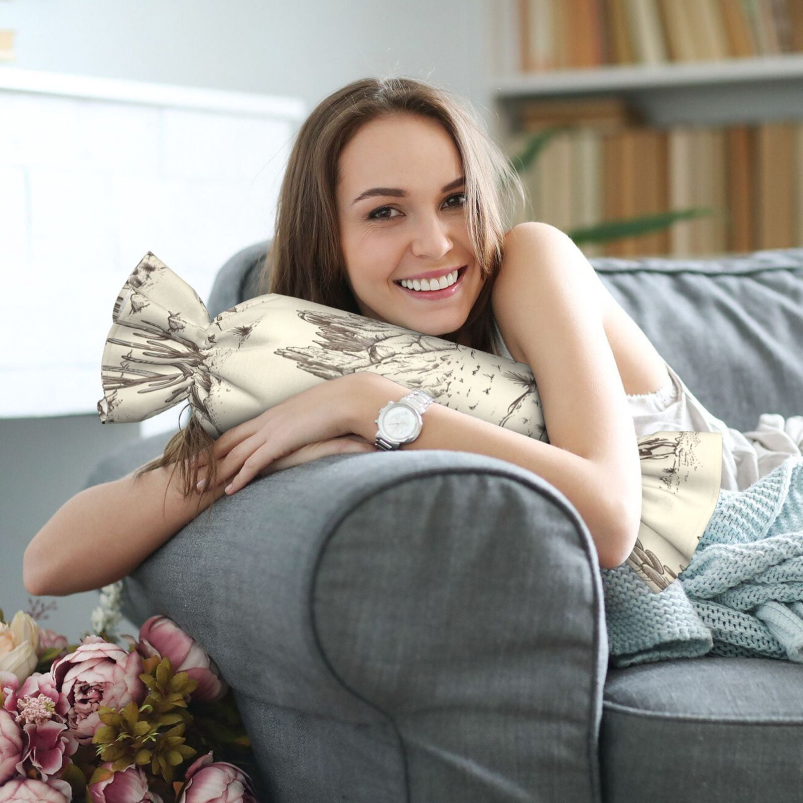 Candy Throw Pillow Travel Cervical Pillow Cylindrical Neck Body Cushion With Insert For Bed Couch Home Decor 9.8x24.4in Desert Landscape Mountains Cacti Cowboy (3)
