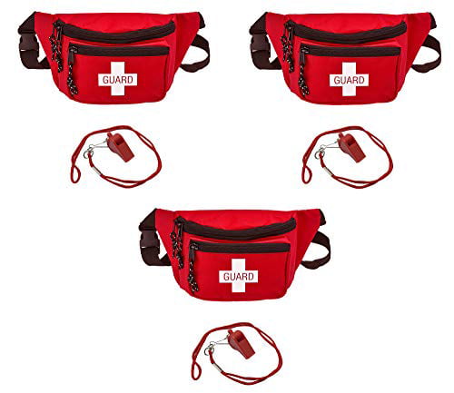 Emergency Equipment Set Baywatch Style First Aid Hip Pack w/Adjustable Strap Cross Logo AsaTechmed Lifeguard Fanny Pack with Whistle Lanyard Zipper Pouch 