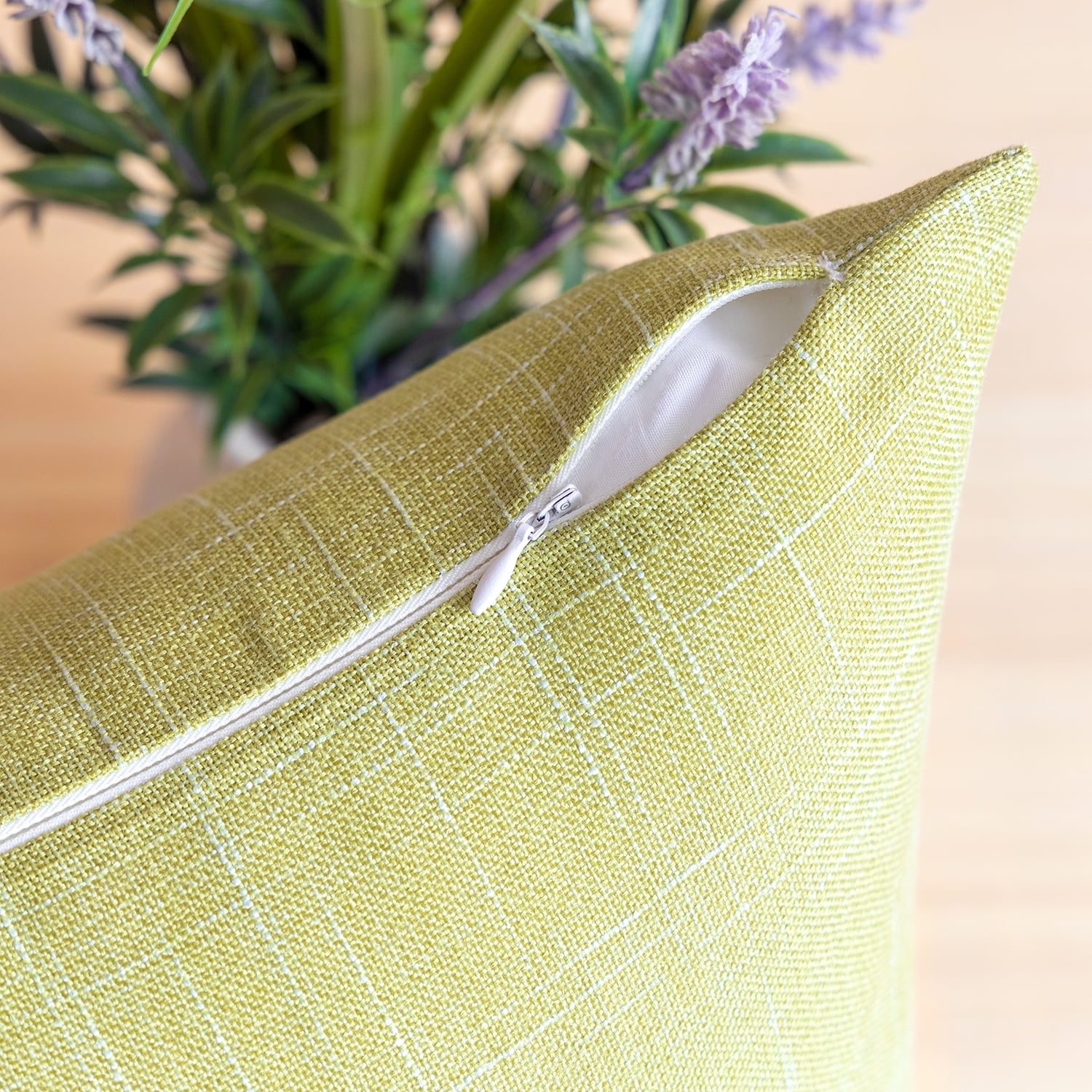 Phantoscope Soft Textured Linen Burlap Series Decorative Throw Pillow, 22" x 22", Yellow Green, 1 Pack