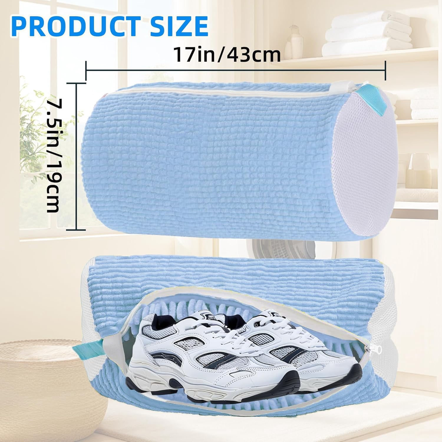 Shoe Washing Machine Bag Laundry Shoe Bag for Washer and Dryer Reusable 2pc Shoe Cleaning Bags for Sneakers 360° Deep Cleaning Machine for All Shoes Types With Self-locking Zipper Light Blue 2Pcs