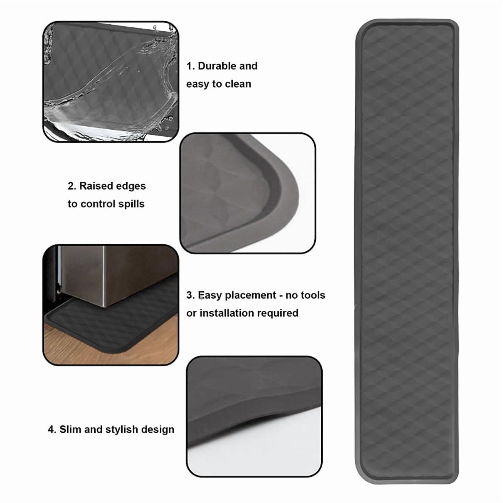 2pcs 37.4x8.5in Refrigerator Spill Mat, Silicone Under Refrigerator Floor Protector Tray Drip Anti-Slip