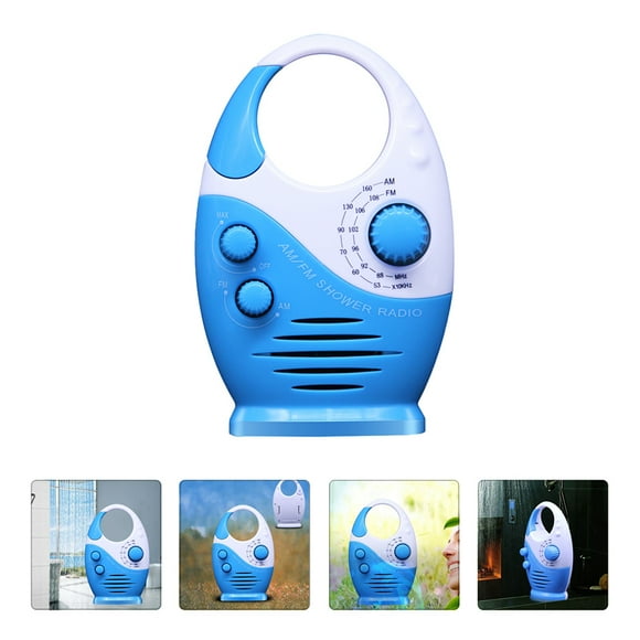 HORIALENCE Mini Waterproof AM/FM Shower Radio for Home Use Blue ABS Bathroom Music Loudspeaker with Hanging Hole for Bathroom Bedroom Kitchen Travel