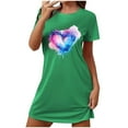 thumbnail image 2 of Bnwani Long Nightgowns for Women Fashion Oversized Crew Neck Short Sleeve Printed Green Size S-XXL, 2 of 5