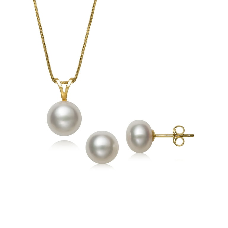 White Cultured Freshwater Pearl Stud Earrings Gold Plated Sterling Silver