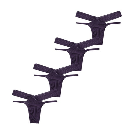 YWDJ Cheeky Underwear for Women 4 Pack Lace Lightweight G String No Show Sexy 4PC Lace Flowers Low Waist Underwear Panties G-string Lingerie Thongs Purple 2XL
