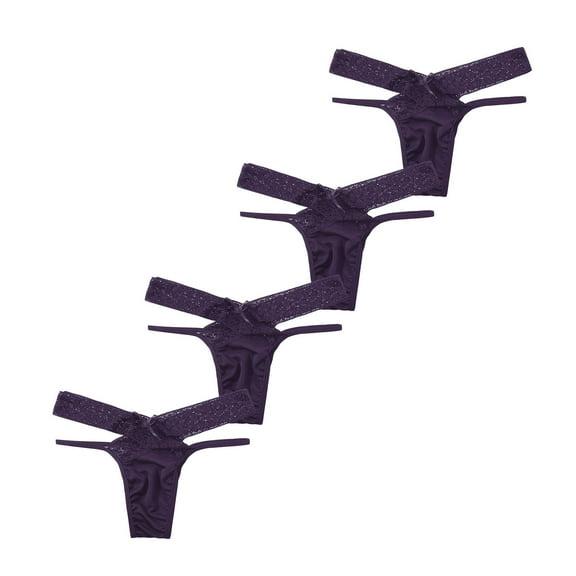 HUPOM Seamless Underwear For Women Womens Silk Panties Low waist Elastic Waist Solid Thong Purple M