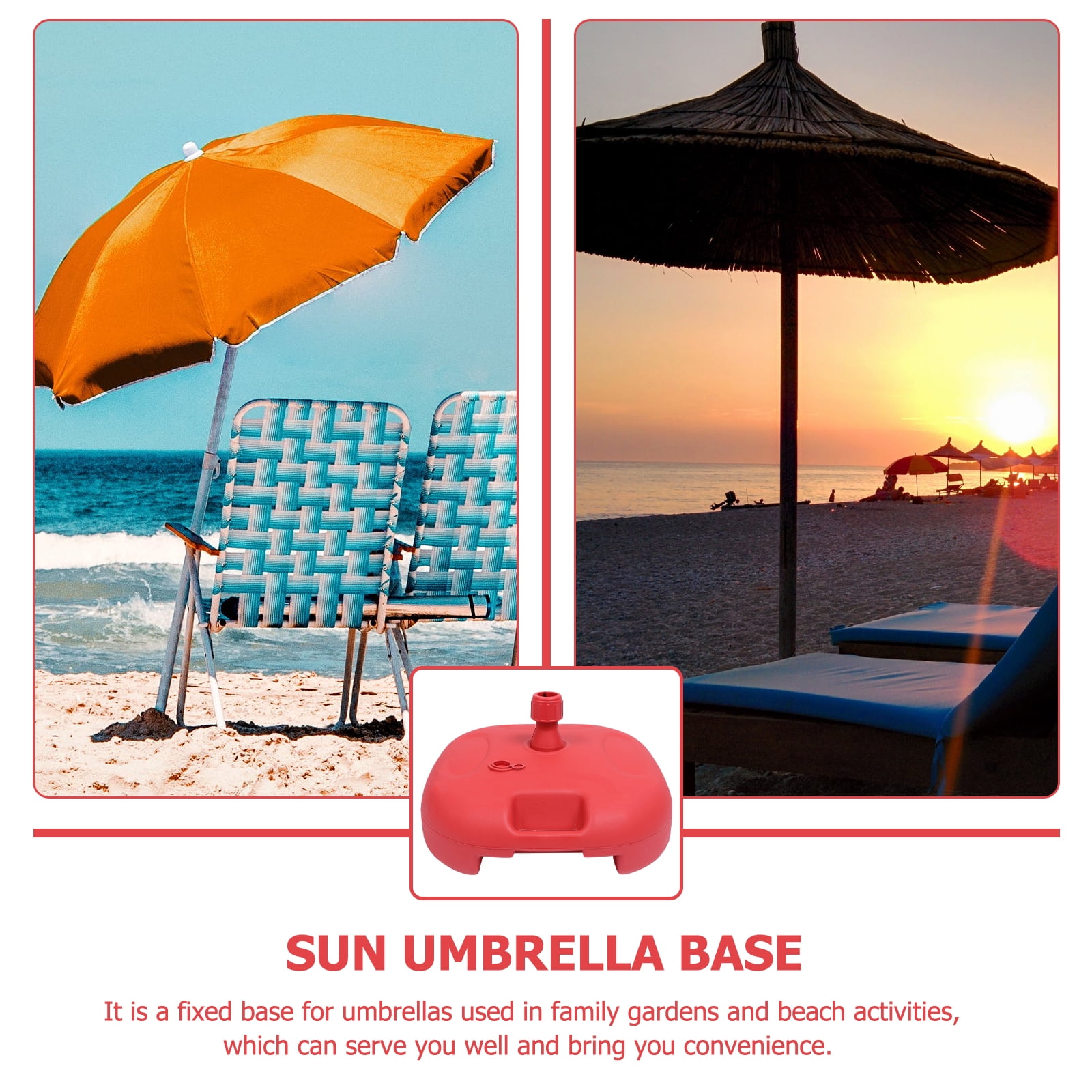 BEADCEST Red Sun Umbrella Base Stable Parasol Support Base for Outdoor Patio Use