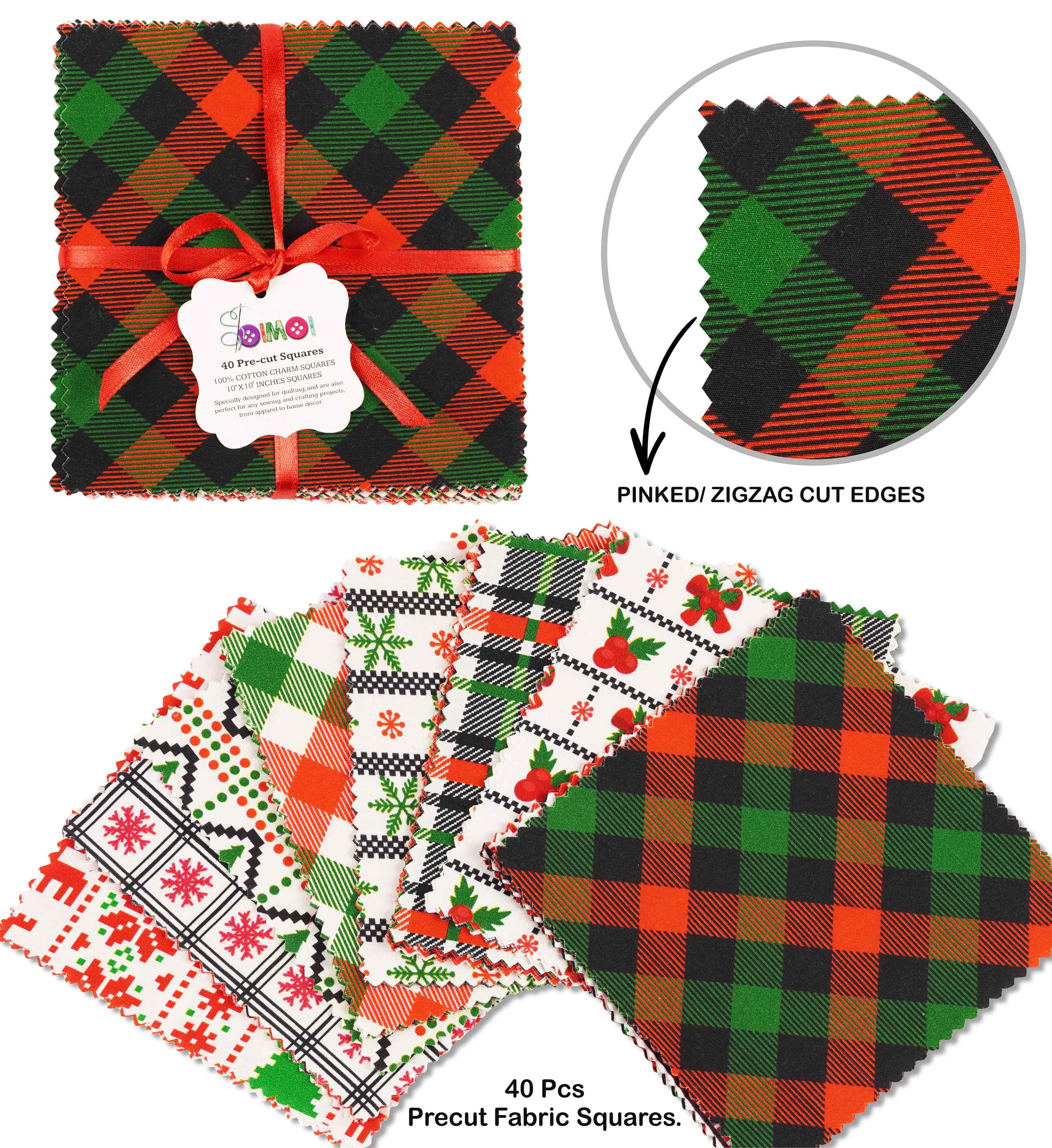 Soimoi Christmas Theme Print Precut 10-inch Cotton Fabric Quilting Squares Charm Pack DIY Patchwork Sewing Craft
