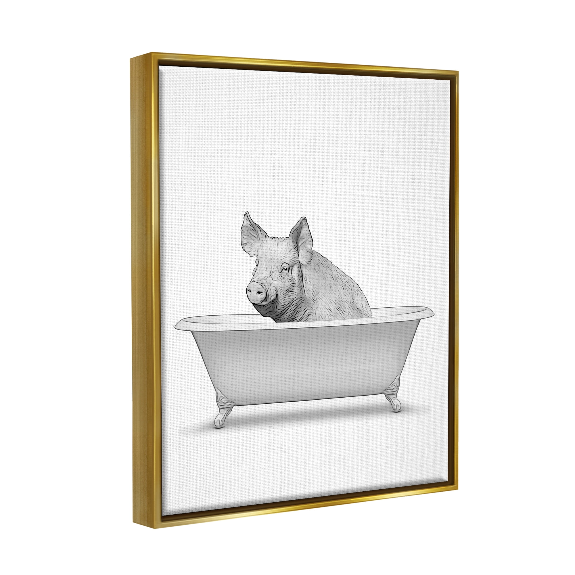 Stupell Industries Pig In Tub Bathroom Animal Animals & Insects Painting Gold Floater Framed Art Print Wall Art