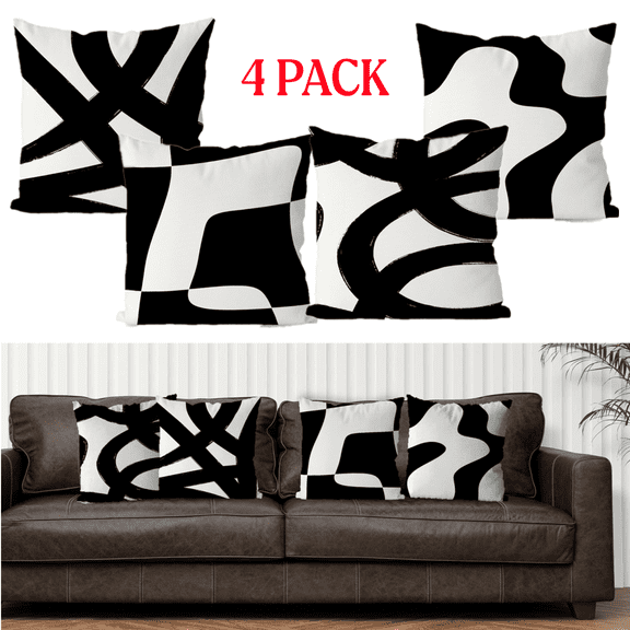 4 Pieces Black and White Throw Pillows Covers 18x18 in Decorative Abstract White and Black Pillow Cover Room Decor for Living Room Sofa Couch