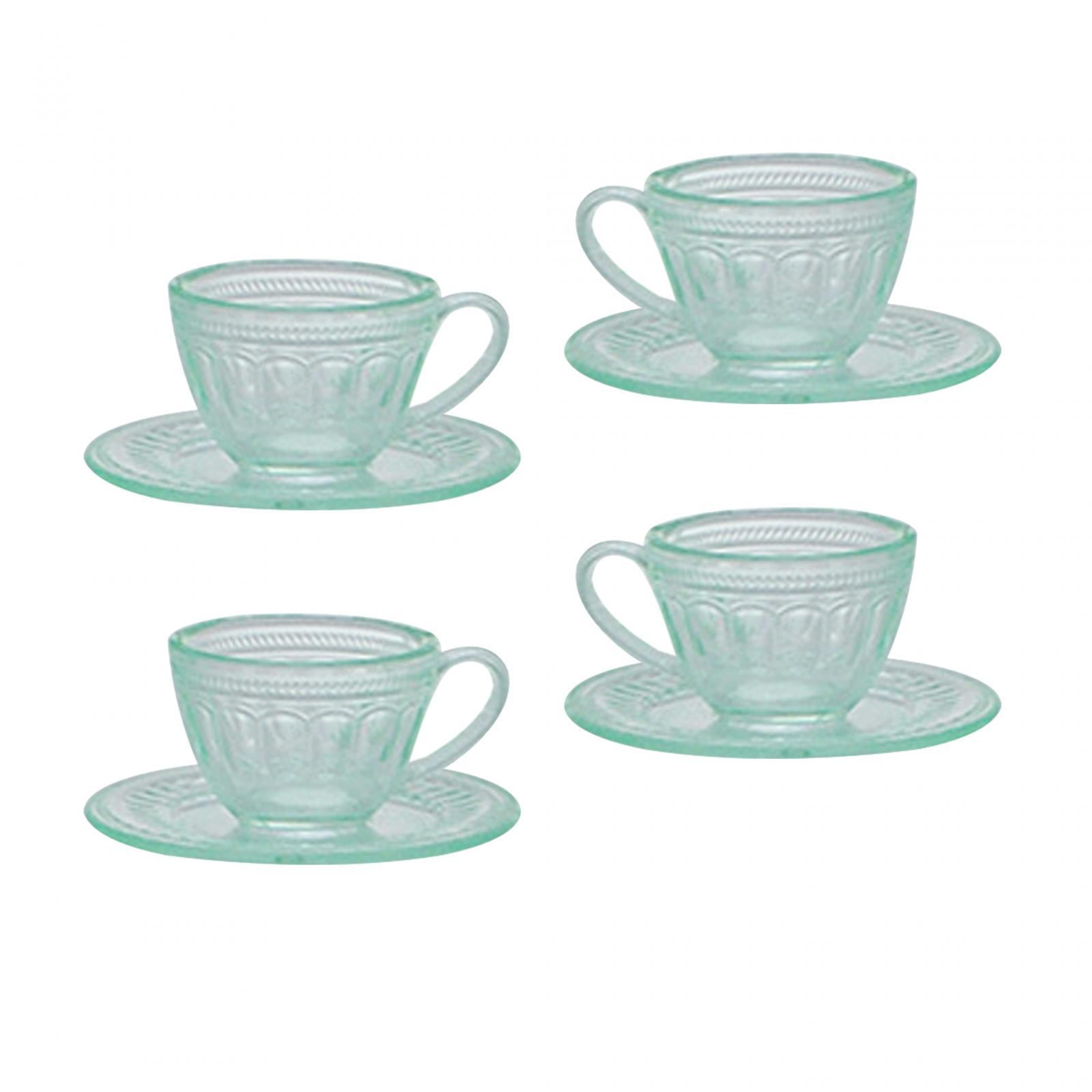 4Pcs Dollhouse Cup Set, Mini Tableware Kitchen Accessories, 1/6 Scale Doll House Decoration, Pretend Play for Kitchen Photo Props Decoration Green