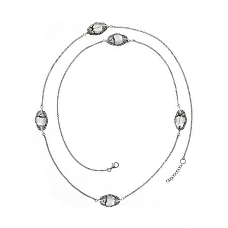 5th & Main Rhodium-Plated Sterling Silver 5-Stationed Clear Swarovski with Black Pave Crystal Necklace