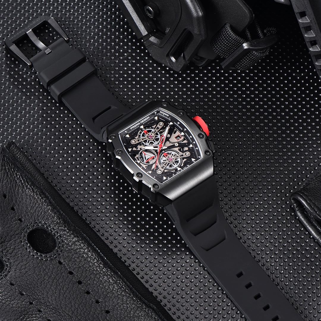 PAGANI DESIGN Men's Quartz Watches Chronograph Tonneau Stainless Steel Sports Wrist Watches for Men Synthetic Sapphire Dial Glass