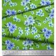 thumbnail image 3 of Soimoi Green Japan Crepe Satin Fabric Leaves & Periwinkle Floral Printed Craft Fabric by the Yard 42 Inch Wide, 3 of 3