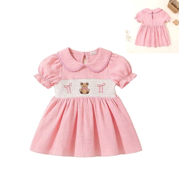 Toddler Summer Dresses for Girls Puff Sleeve Cute Embroidery Girls Casual Dresses Kids 2-3 Years
